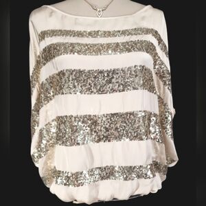 Bebe Cold Shoulder Sequined Beige Top S